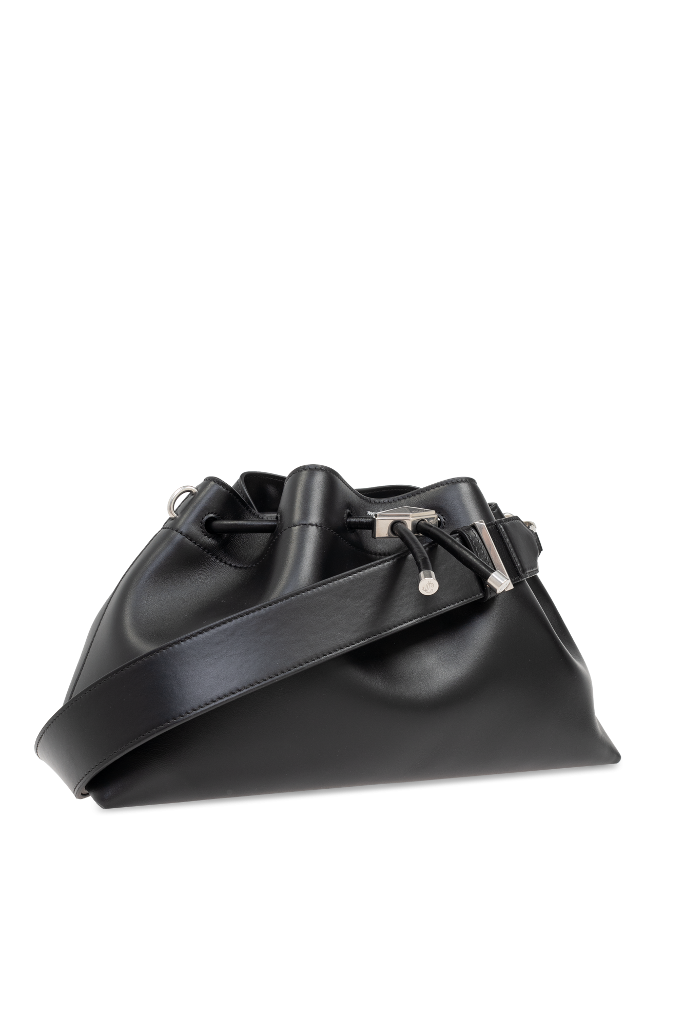 Jimmy Choo★BON BON BCKT NS MN HUT BLACK ANTIQUE SIL Cinch Mini | Black Calf Leather Mini Bag| JIMMY CHOO